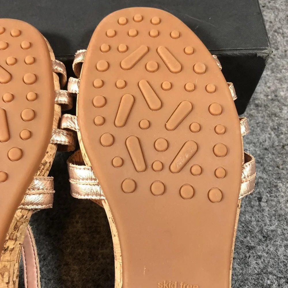 Miss Albright Sandals Womens Size 9‎ Rose Gold Leather Strappy Low Cork Wedge